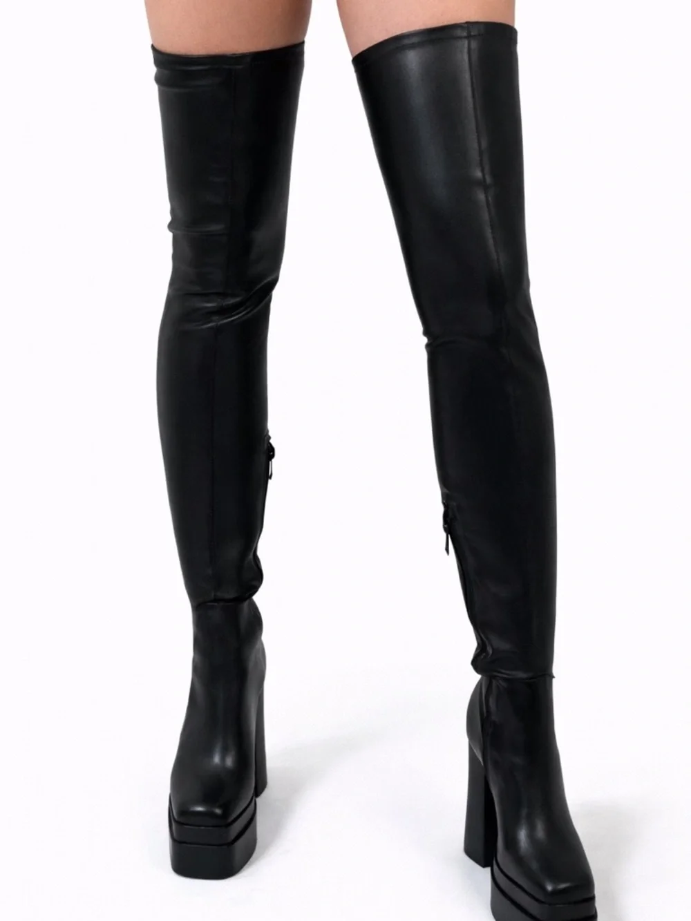 AKIRA MAXISTA Black Over-the-Knee Platform Boots – Size 6, 6.5, 7 NWT